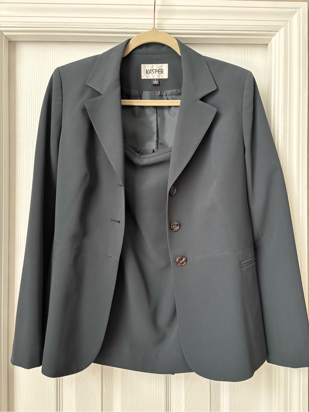 Kasper Women's Two-Piece Suit  Charcoal Gray Blazer and Skirt